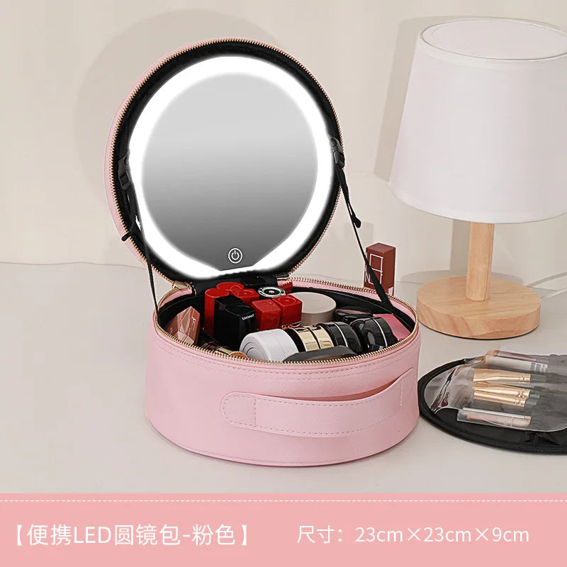 LED Vanity Makeup Case with Rechargeable Mirror - Portable Travel Storage Box with 2000mAh Battery