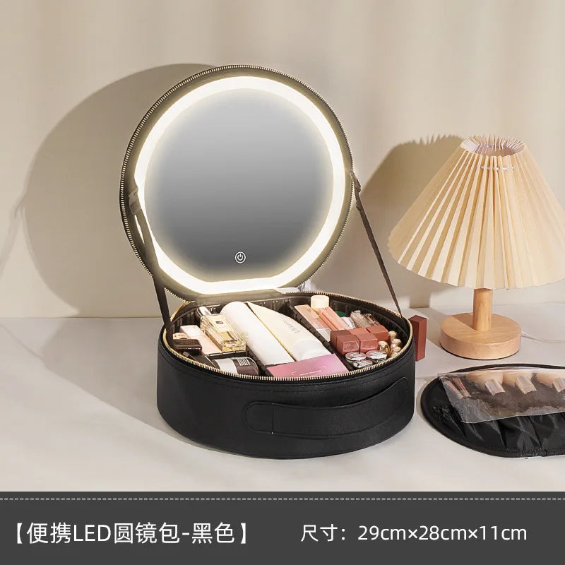 LED Vanity Makeup Case with Rechargeable Mirror - Portable Travel Storage Box with 2000mAh Battery