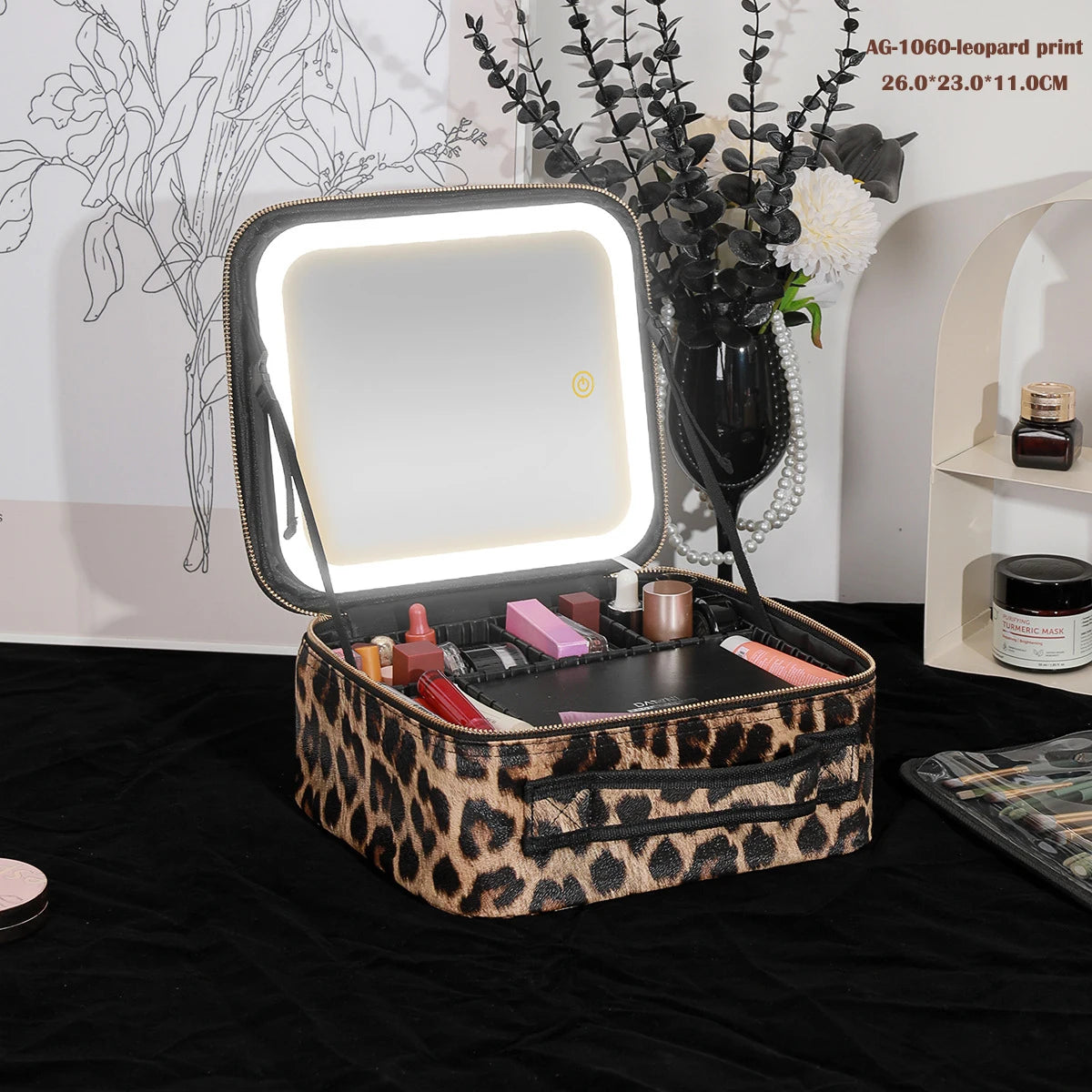 LED Vanity Makeup Case with Rechargeable Mirror - Portable Travel Storage Box with 2000mAh Battery