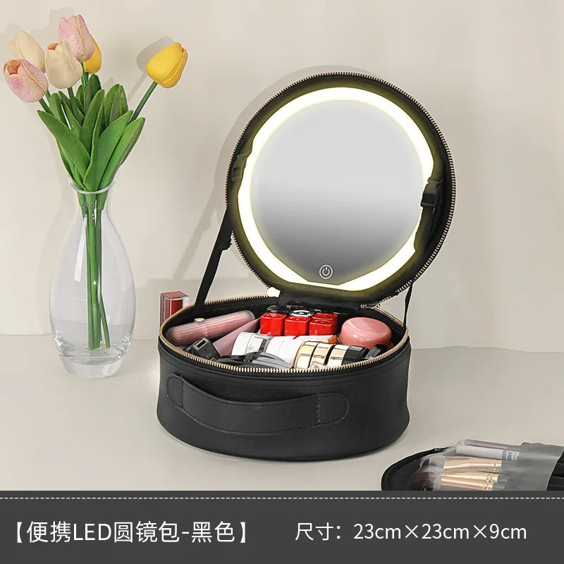 LED Vanity Makeup Case with Rechargeable Mirror - Portable Travel Storage Box with 2000mAh Battery